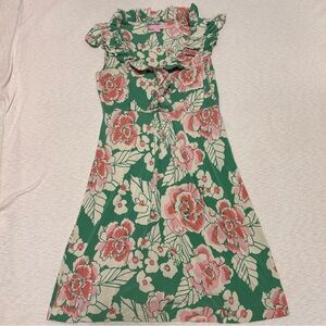 Lilly Pulitzer Green Pink Multi-Color Floral Ruffle Dress‎ Size Small Silk Blend